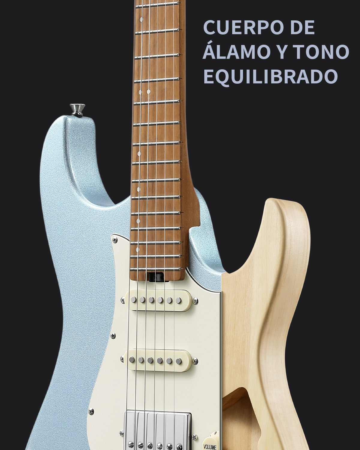 Donner DST-550 Guitarra Eléctrica ST de 39" con Pastilla HSS y Cuerpo Sólido de Álamo-Azul##