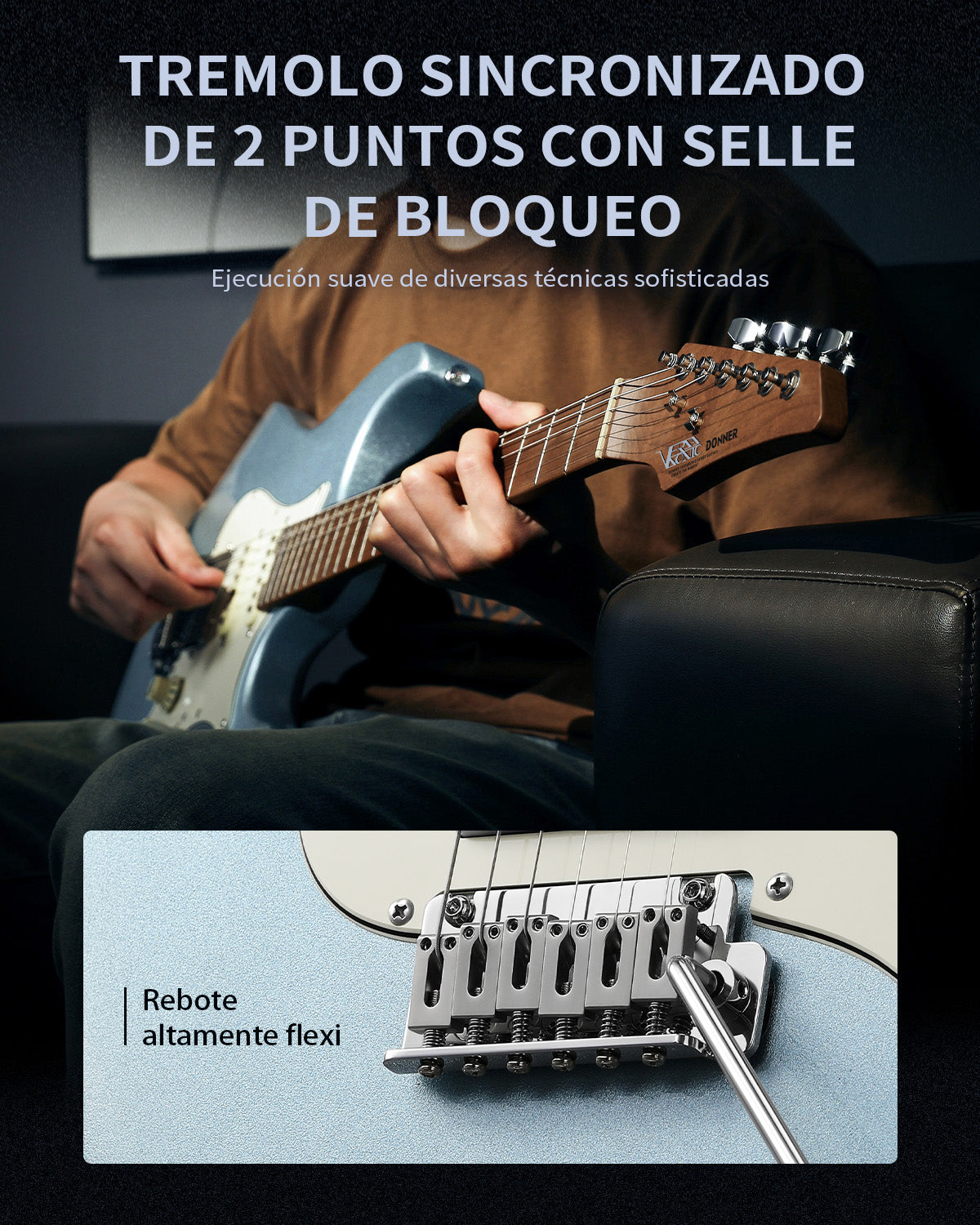 Donner DST-550 Guitarra Eléctrica ST de 39" con Pastilla HSS y Cuerpo Sólido de Álamo-Azul##
