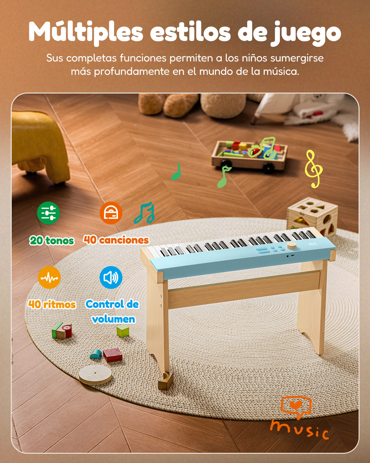 Eastar KIDO V-10 Mini teclado digital de 32 teclas/44 teclas-44 teclas con soporte Azul##