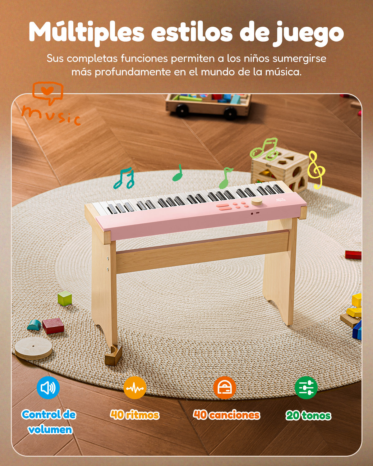 Eastar KIDO V20 Mini teclado digital con 44 teclas y soporte-Rosa##