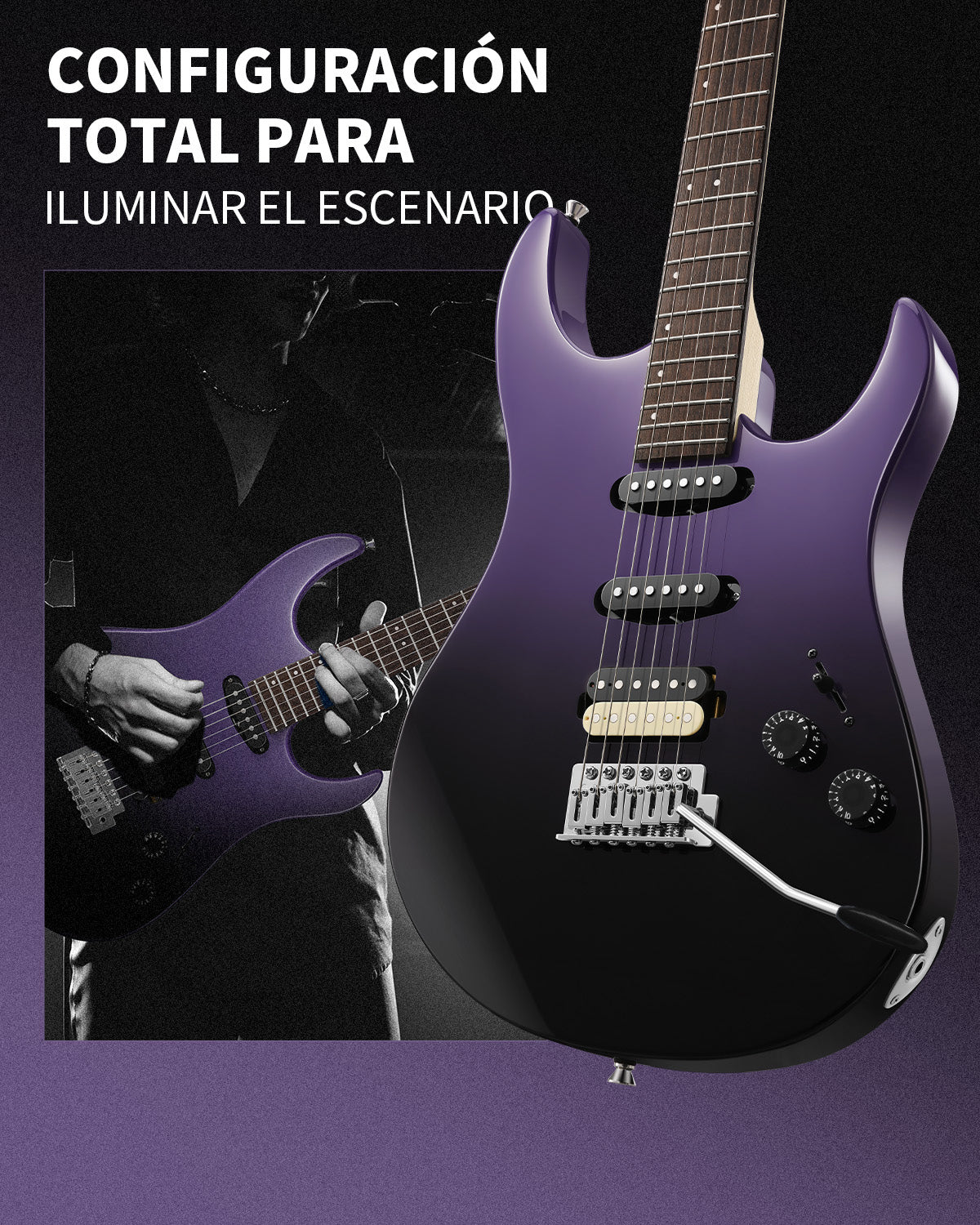 Donner DMT‑66 Guitarra eléctrica-Degradado negro a púrpura##