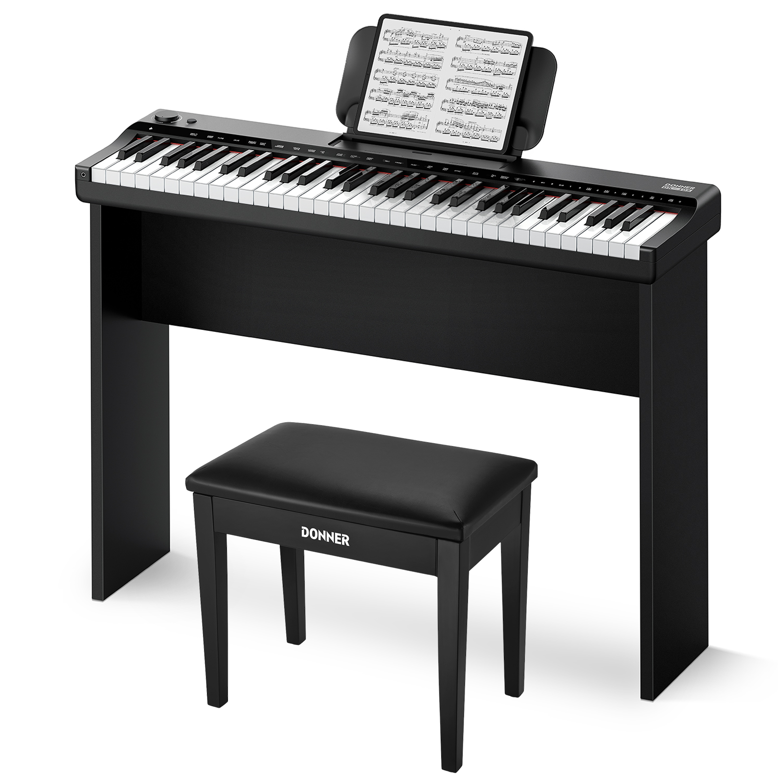 DONNER DK-10S Juego de teclado electrónico vertical de 61 teclas-Negro##+banco