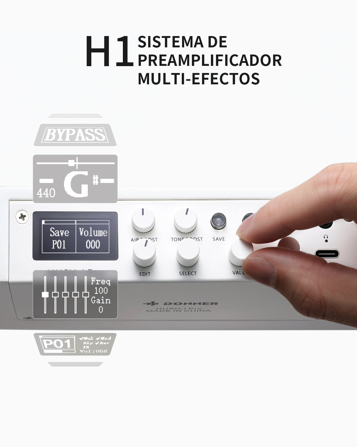 Donner HUSH-I Pro Guitarra Modos Multi Tono Guitarra de viaje-Blanco##