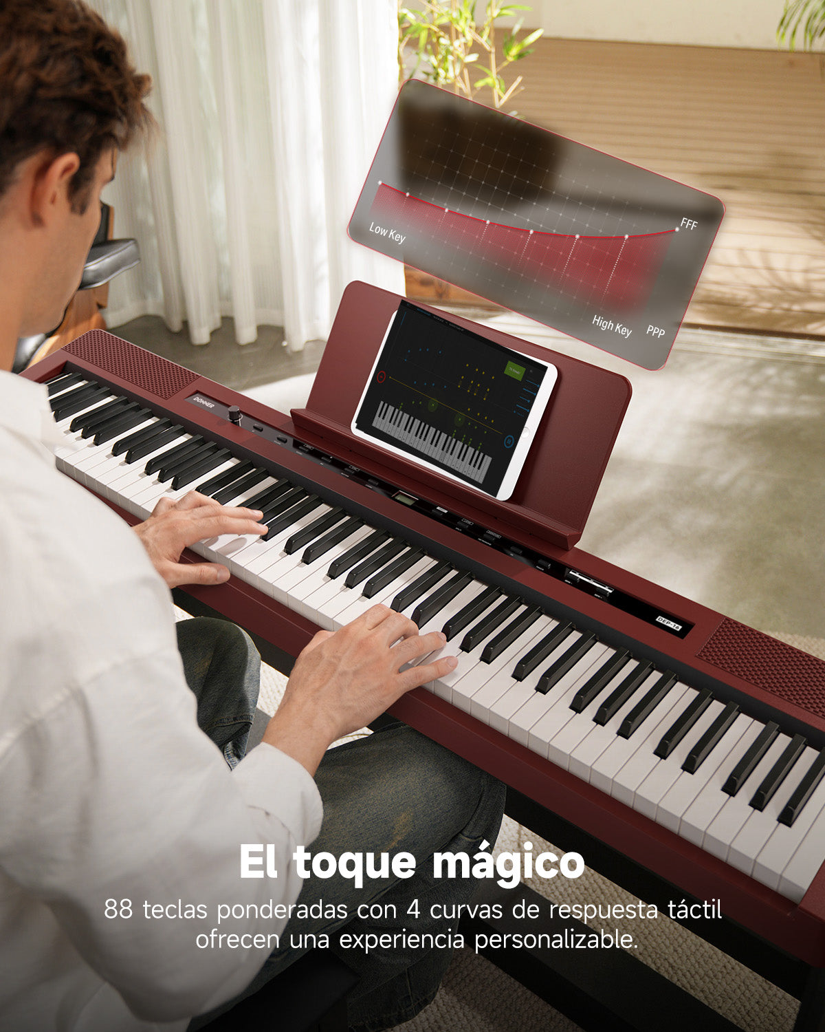 Donner DEP-16S Piano digital de acero pesado-Rojo##