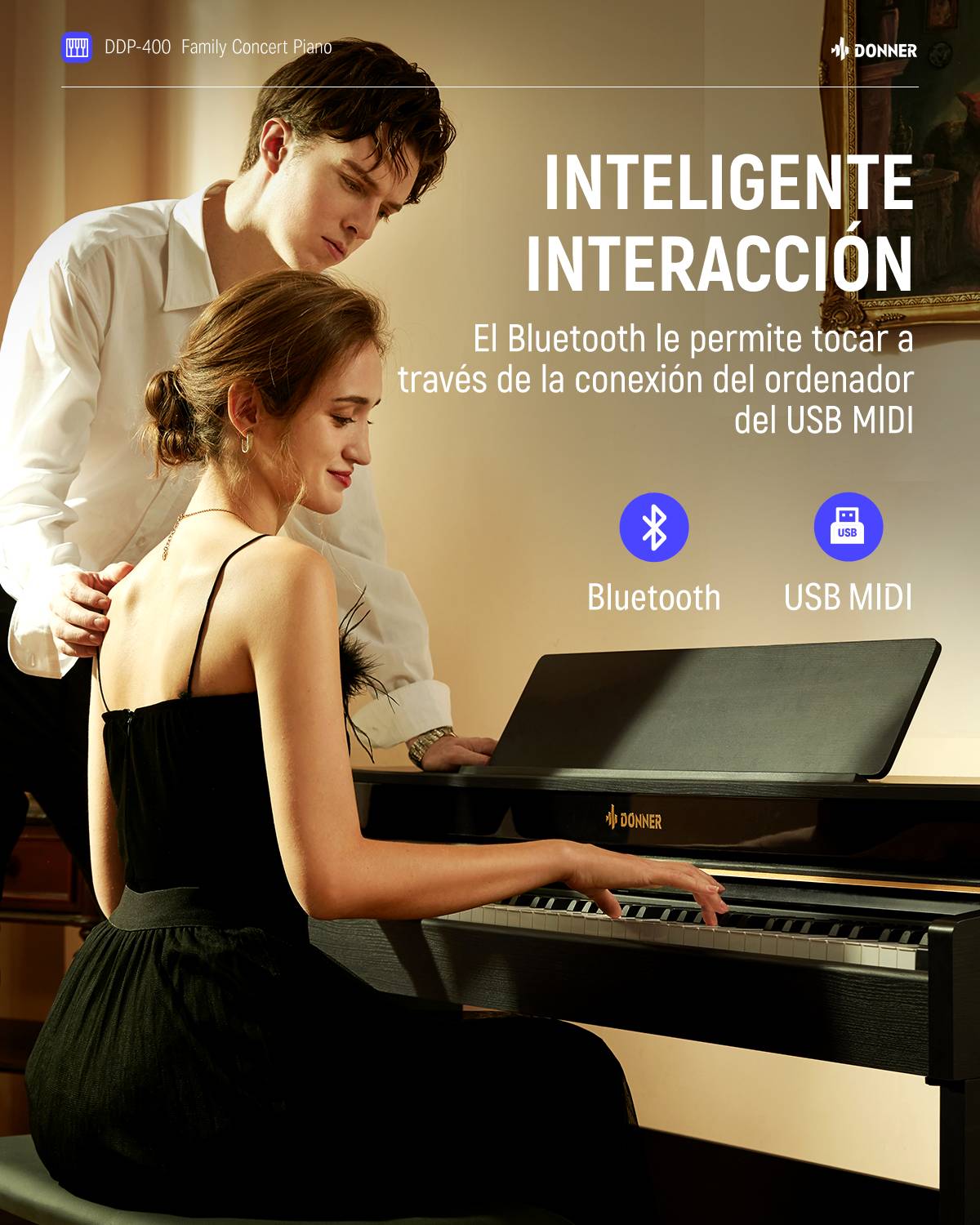 Donner DDP-400 88 Piano digital de acción de martillo progresivo con teclas ponderadas con soporte para muebles y 3 pedales para profesionales