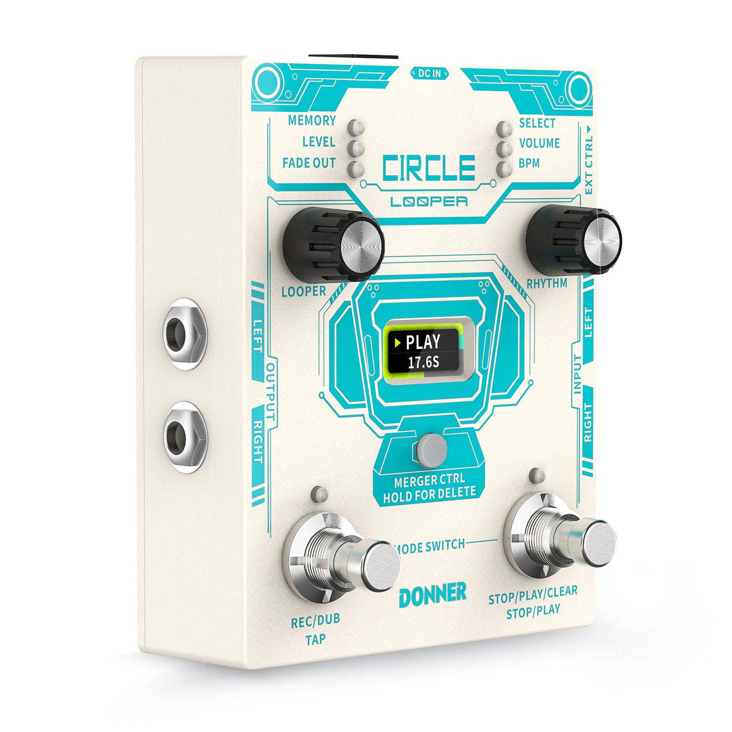 Donner efecto de guitarra circle looper con pantalla de tiempo y caja de ritmos