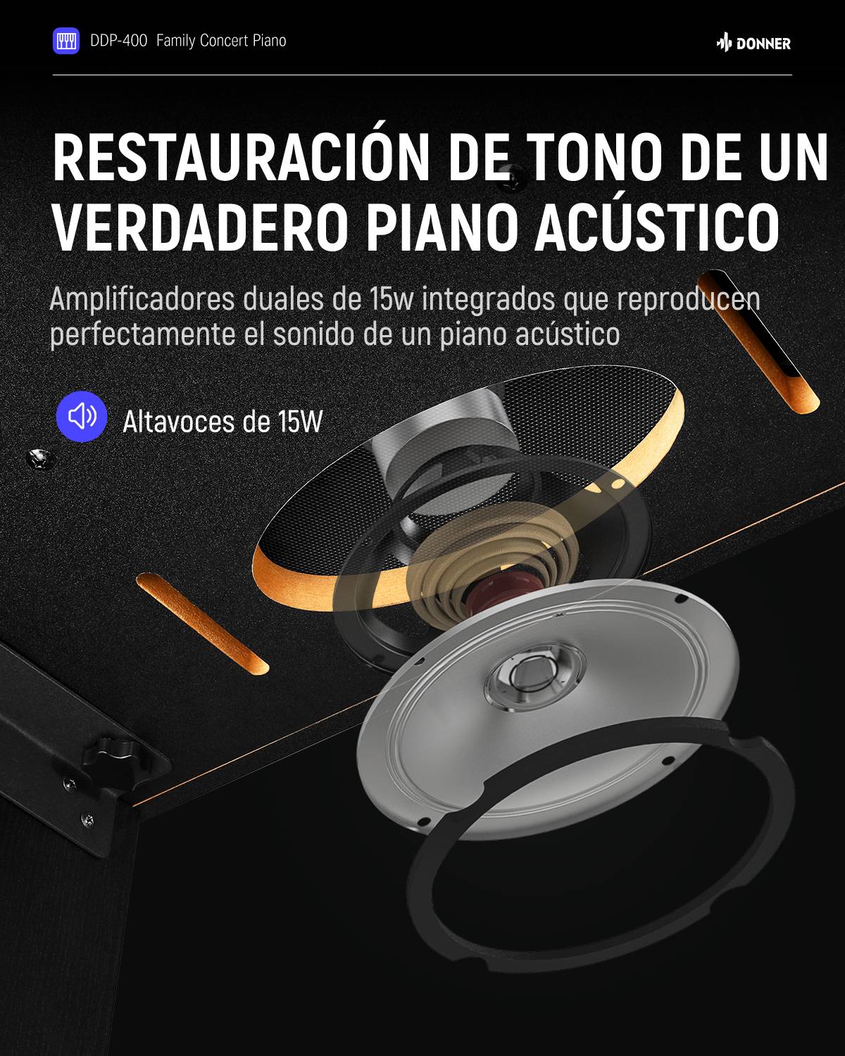 Donner DDP-400 88 Piano digital de acción de martillo progresivo con teclas ponderadas con soporte para muebles y 3 pedales para profesionales