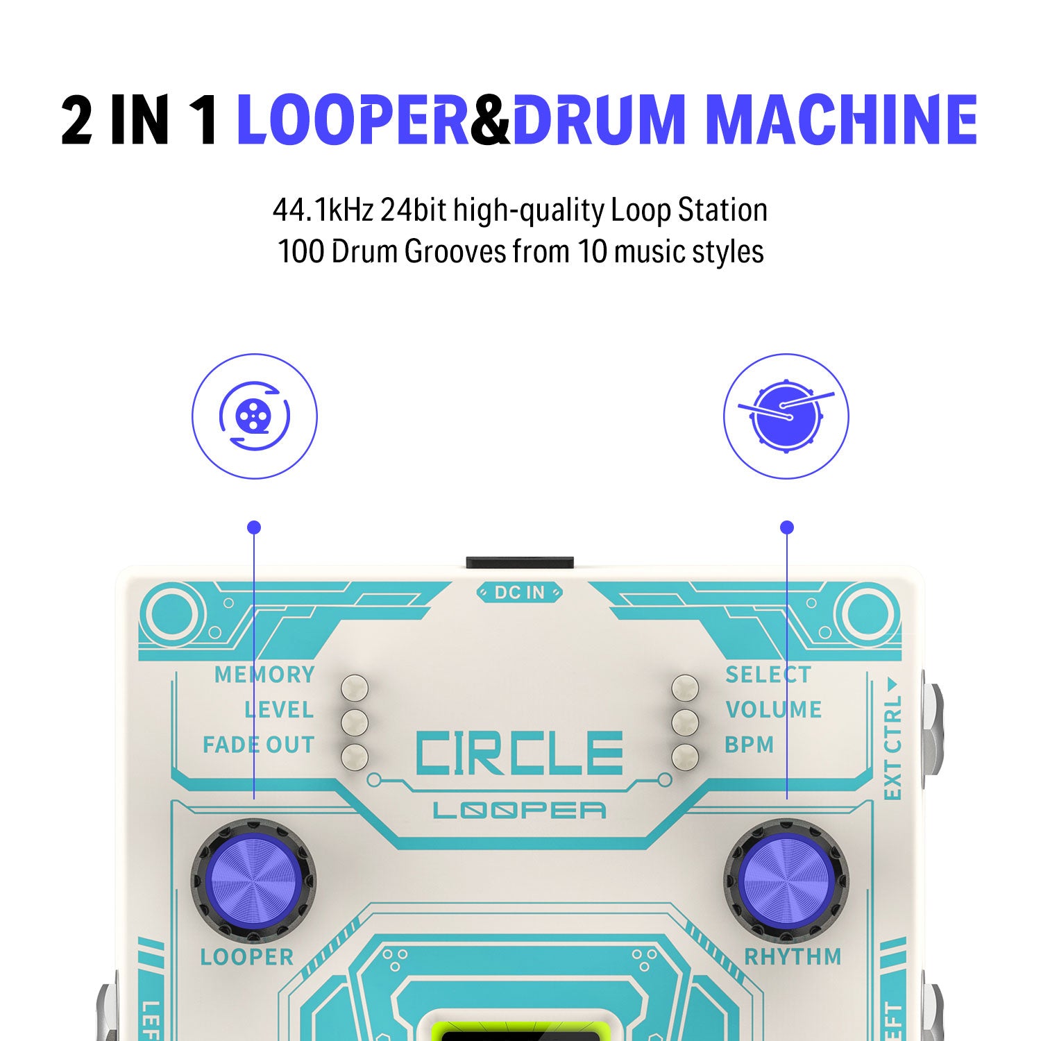 Donner efecto de guitarra circle looper con pantalla de tiempo y caja de ritmos