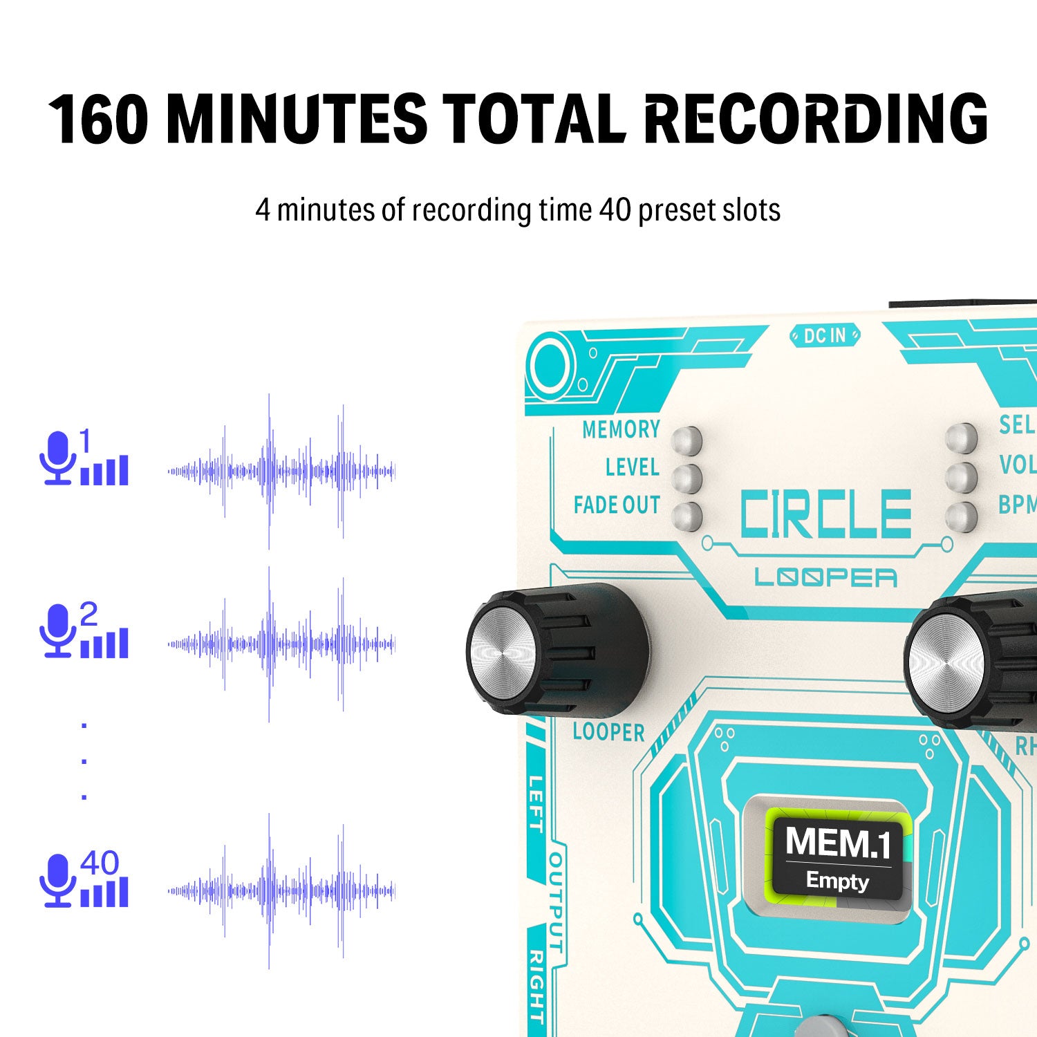 Donner efecto de guitarra circle looper con pantalla de tiempo y caja de ritmos