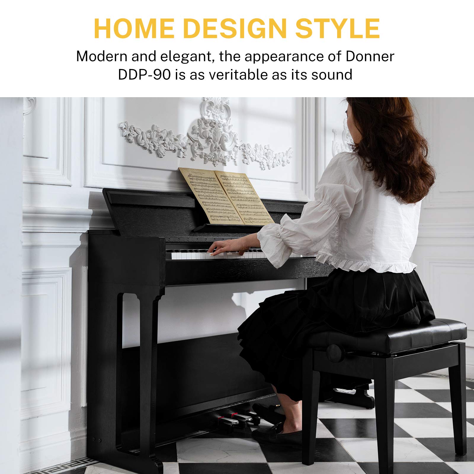 Donner Home Digital Piano 88 Keys, Compact Piano Keyboard Bundle with Furniture Stand Triple Pedals for Beginners Hobbyists, DDP-90 Black - Donner music- UK
