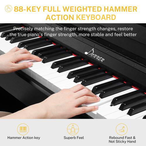 Donner Home Digital Piano 88 Keys, Compact Piano Keyboard Bundle with Furniture Stand Triple Pedals for Beginners Hobbyists, DDP-90 Black - Donner music- UK