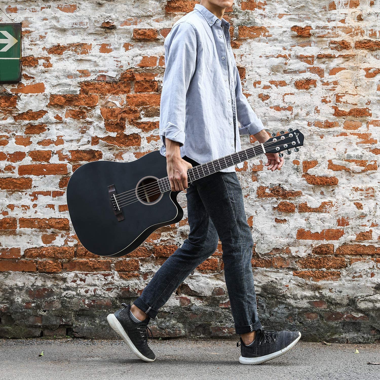 Donner DAG-1CB 41 Inch Black Cutaway Acoustic Guitar Kit Full Size-7