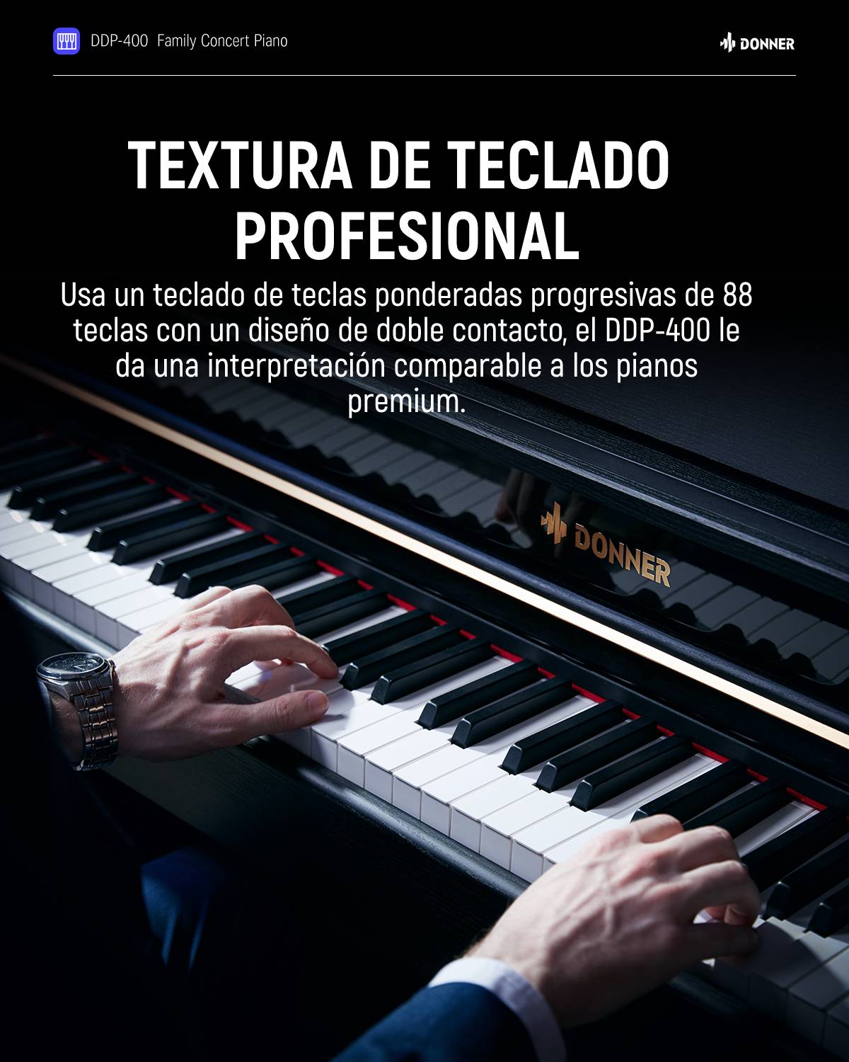 Donner DDP-400 88 Piano digital de acción de martillo progresivo con teclas ponderadas con soporte para muebles y 3 pedales para profesionales