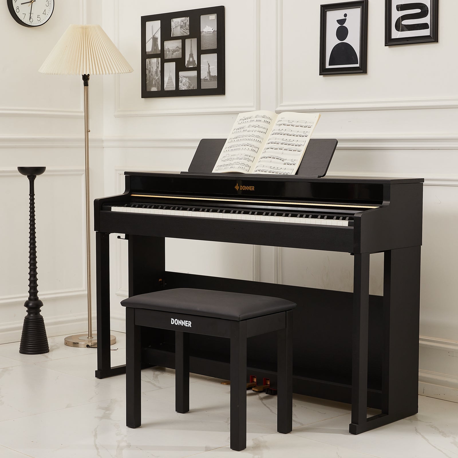Donner DDP-400 88 Piano digital de acción de martillo progresivo con teclas ponderadas con soporte para muebles y 3 pedales para profesionales