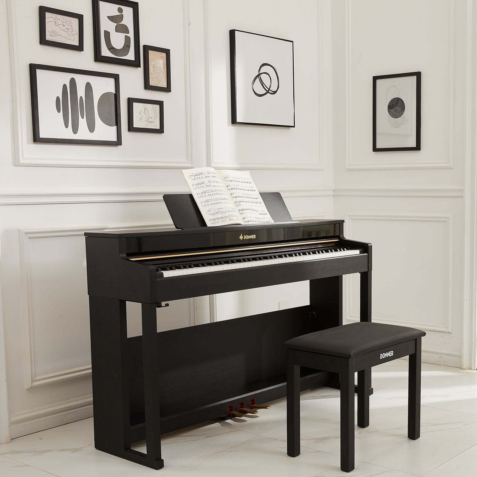 Donner DDP-400 88 Piano digital de acción de martillo progresivo con teclas ponderadas con soporte para muebles y 3 pedales para profesionales