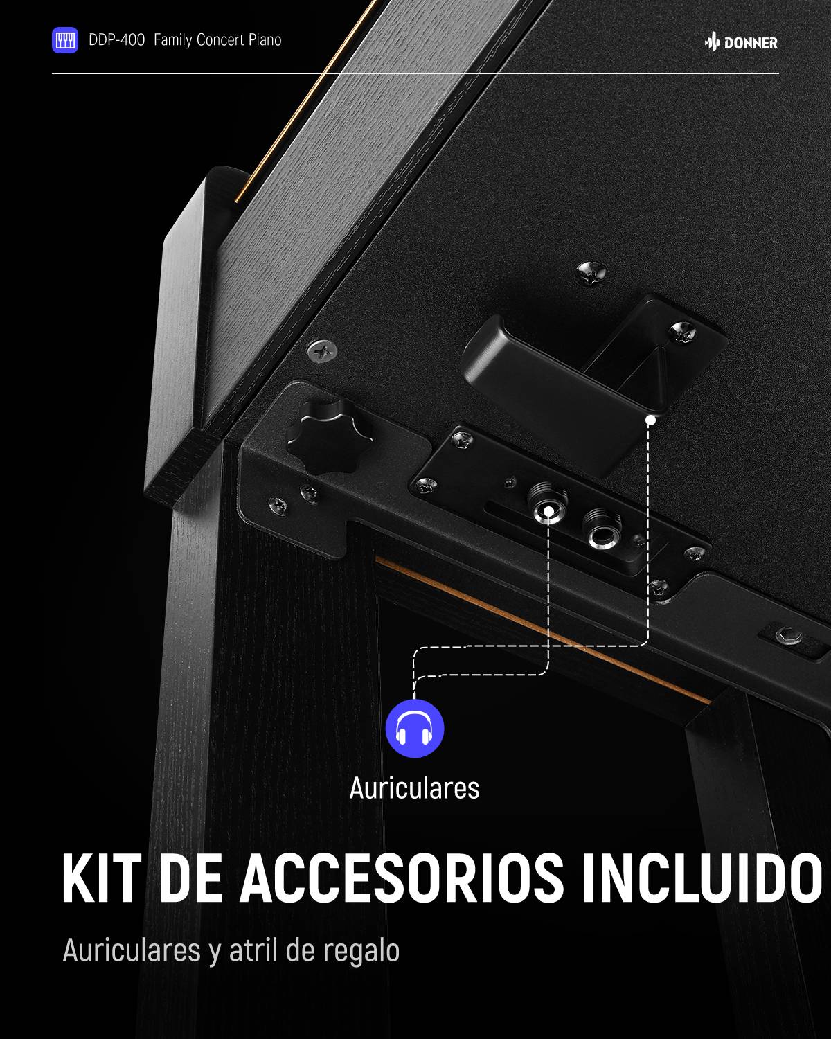 Donner DDP-400 88 Piano digital de acción de martillo progresivo con teclas ponderadas con soporte para muebles y 3 pedales para profesionales