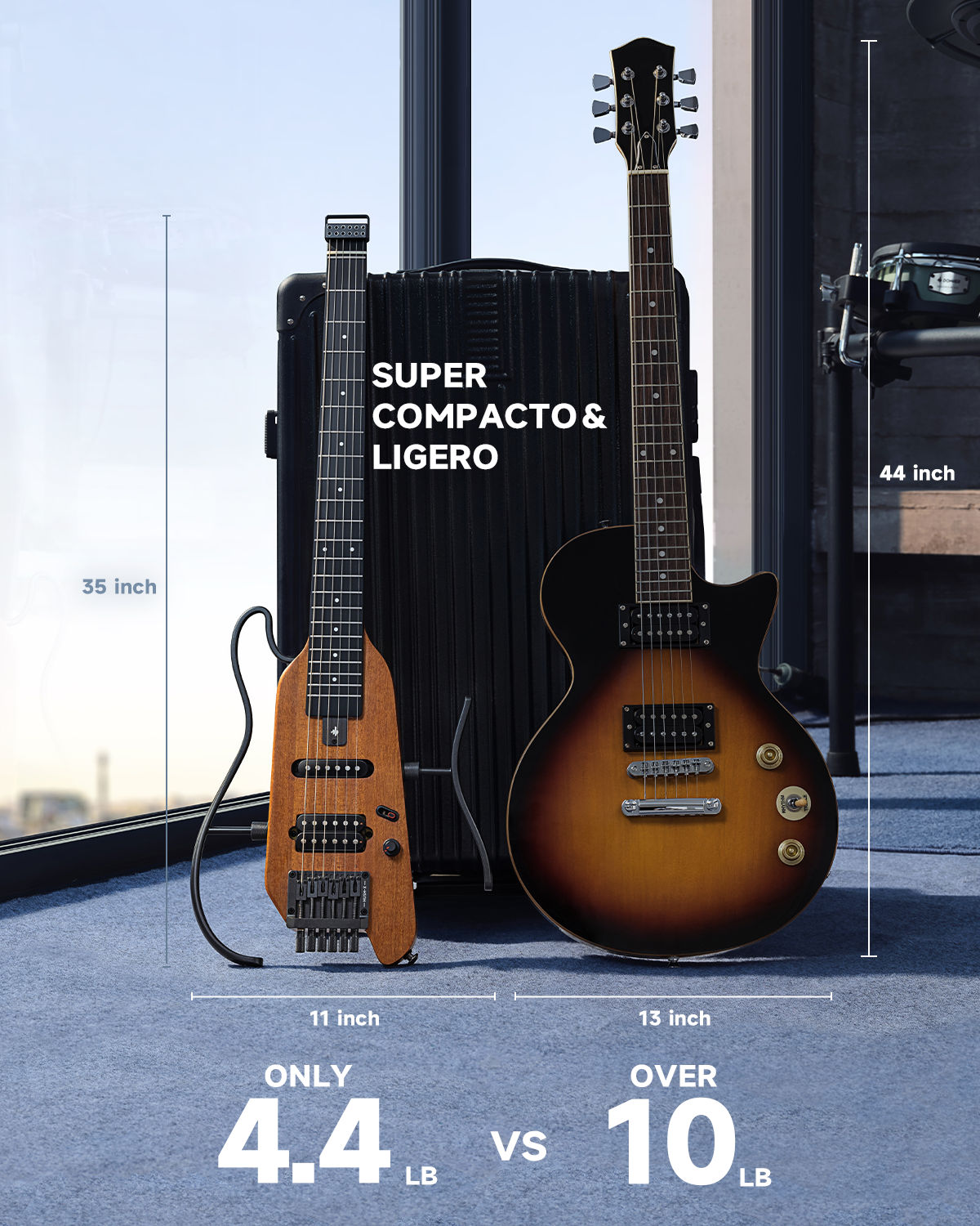 Donner HUSH™ X Guitarra eléctrica ultraligera sin cabeza-Natural##