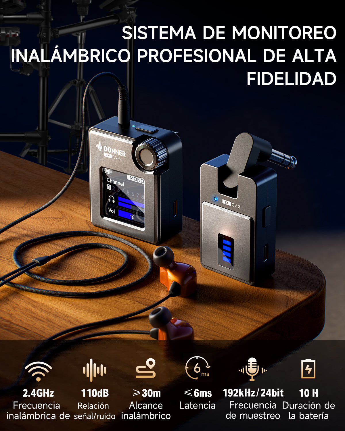 DONNER CV-3 Sistema de monitorización intraaural inalámbrico