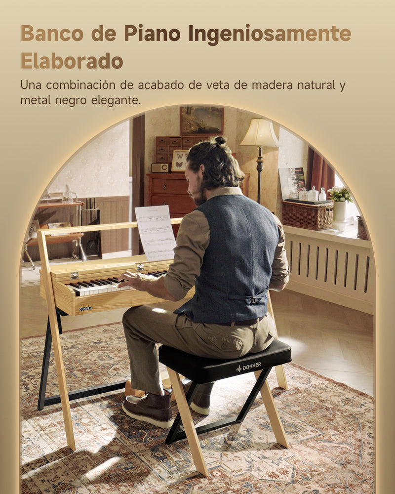 Donner DKB-300 Banco de piano acolchado grueso Home Style madera clara