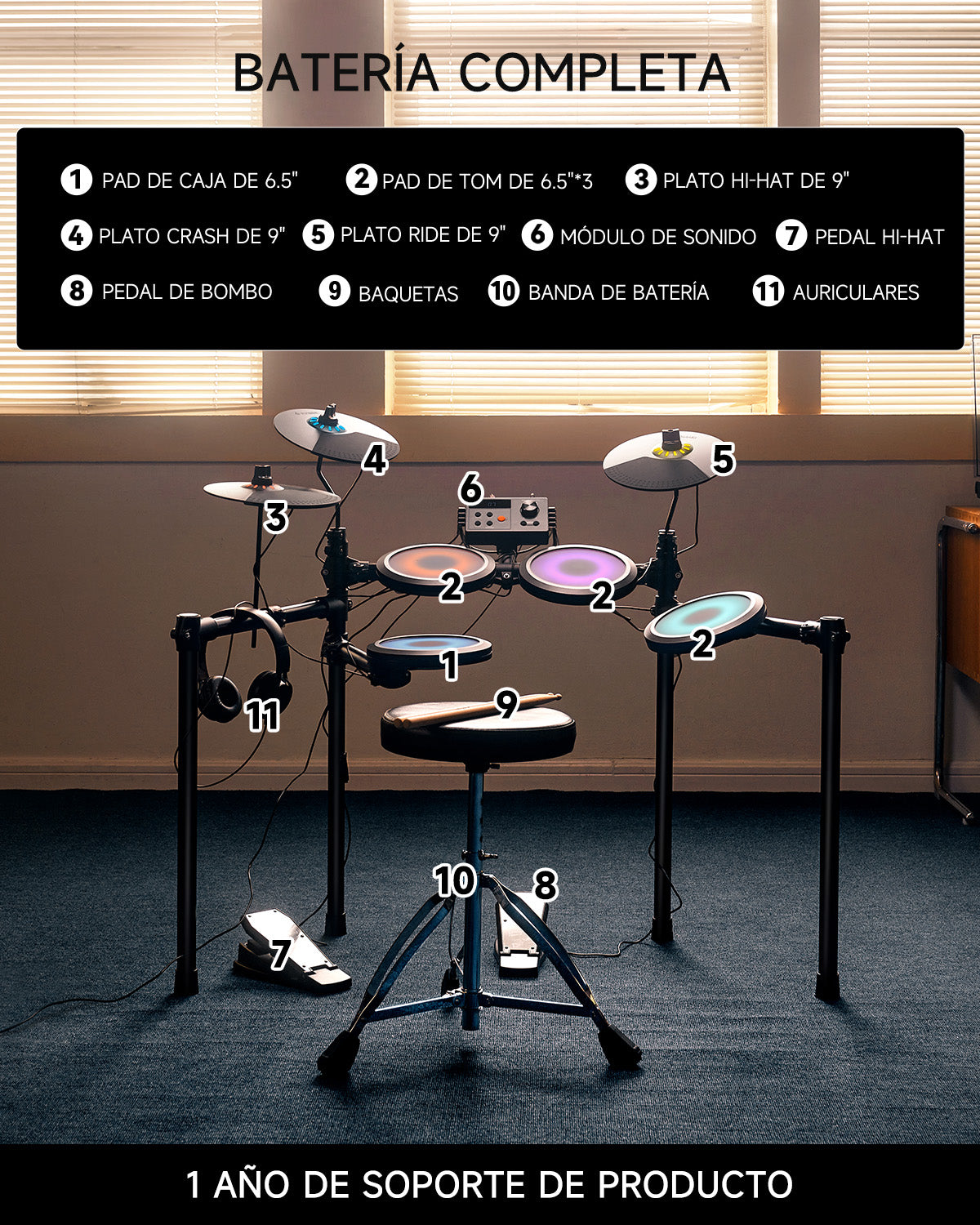 Donner DED-70L Batería Electrónica con luces LED
