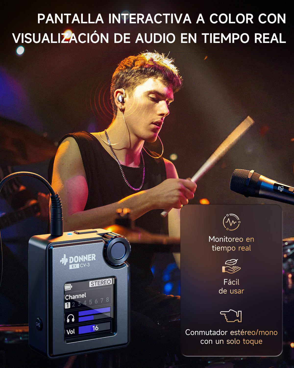 DONNER CV-3 Sistema de monitorización intraaural inalámbrico