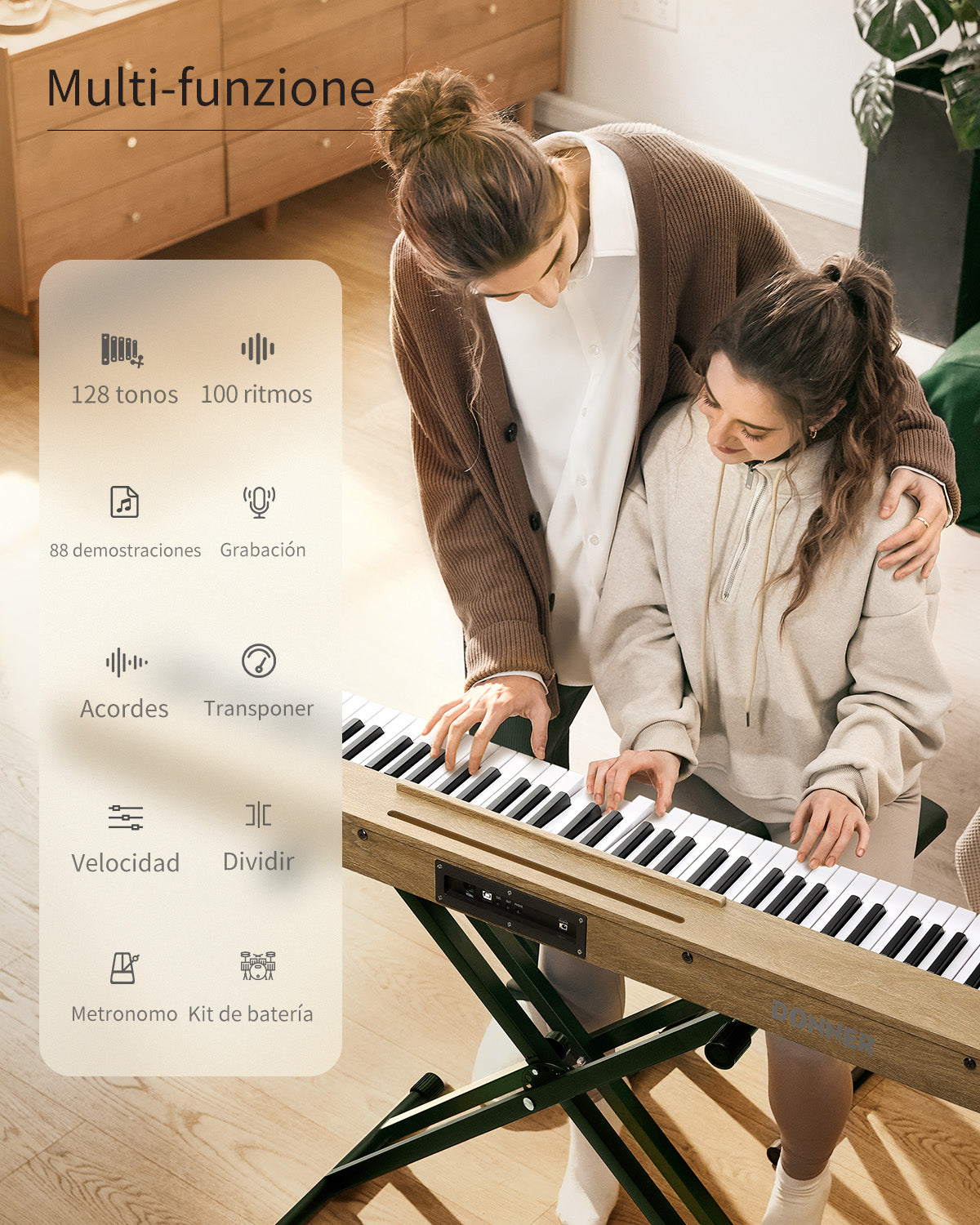 Donner DEP-1S Piano digital con teclado semi-pesado-Madera Clara##