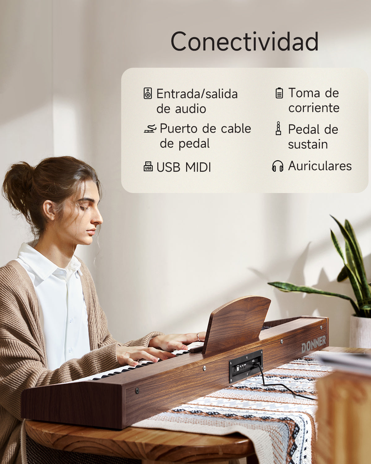 Donner DEP-1S Piano digital con teclado semi-pesado-marrón antiguo##