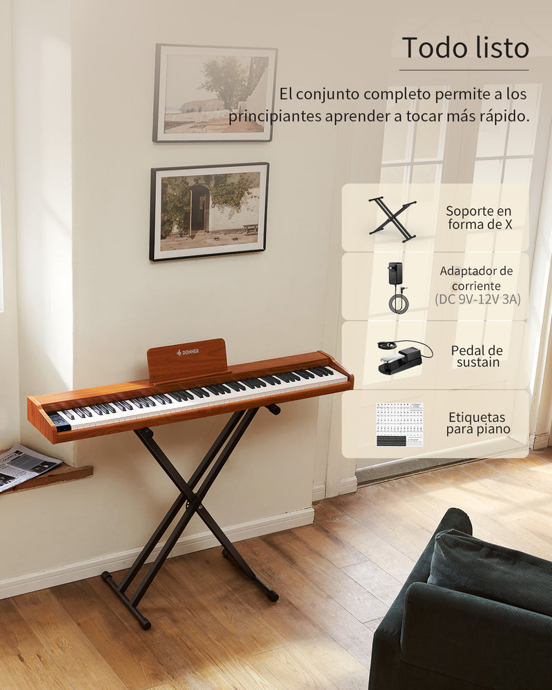 Donner DEP-1S Piano Digital Portátil con Teclado Semipesado y Estilo de Madera