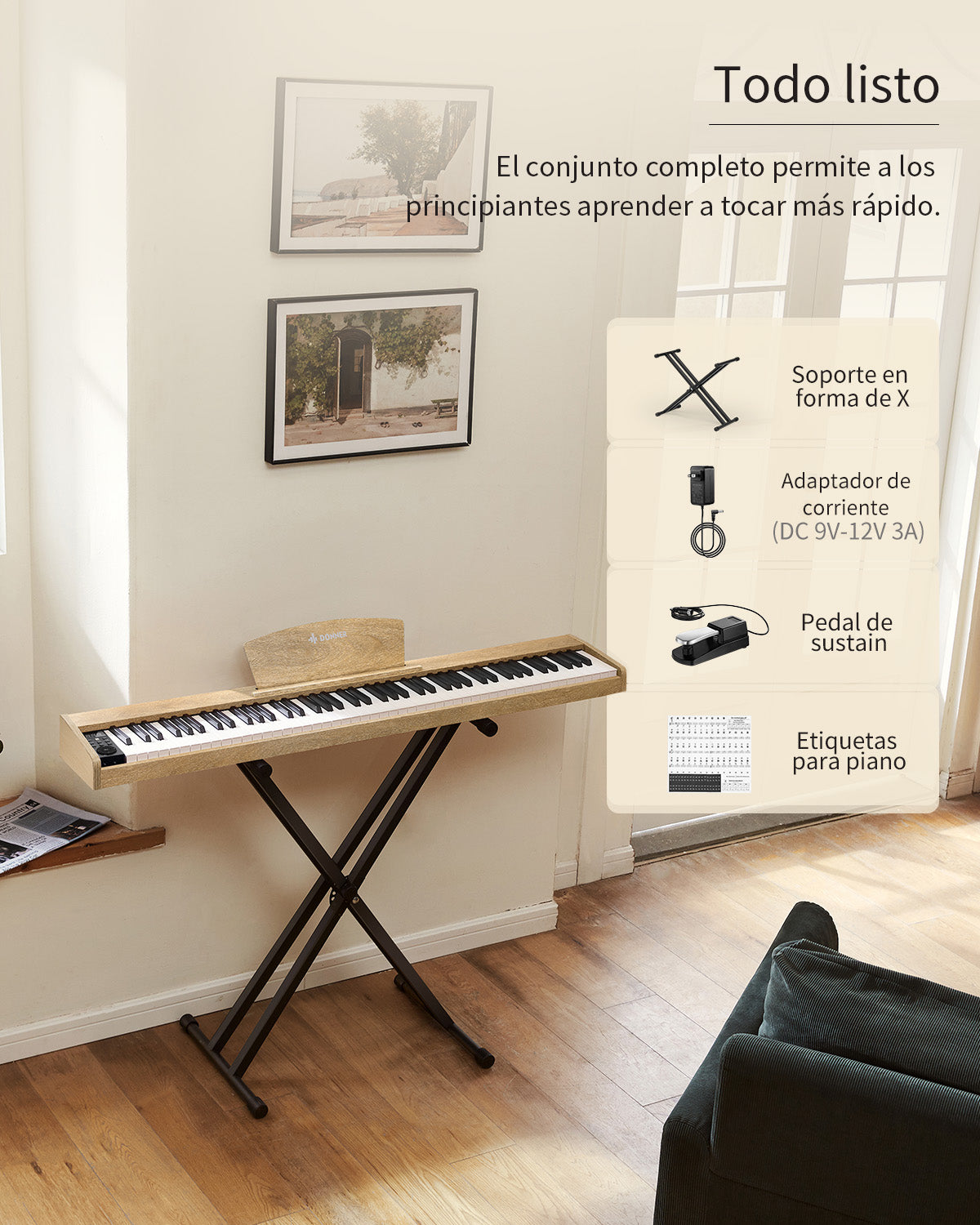 Donner DEP-1S Piano digital con teclado semi-pesado-Madera Clara##