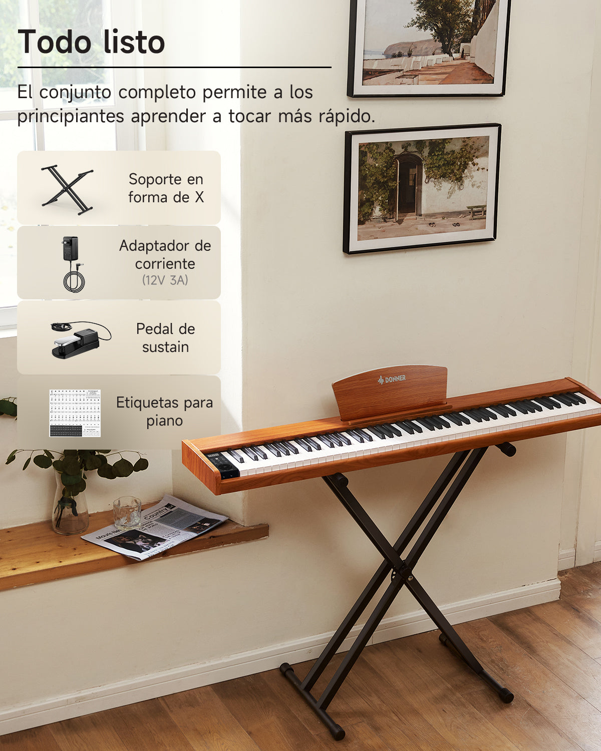 Donner DEP-1S Piano digital con teclado semi-pesado-Madera de Cerez(Nueva versión)##