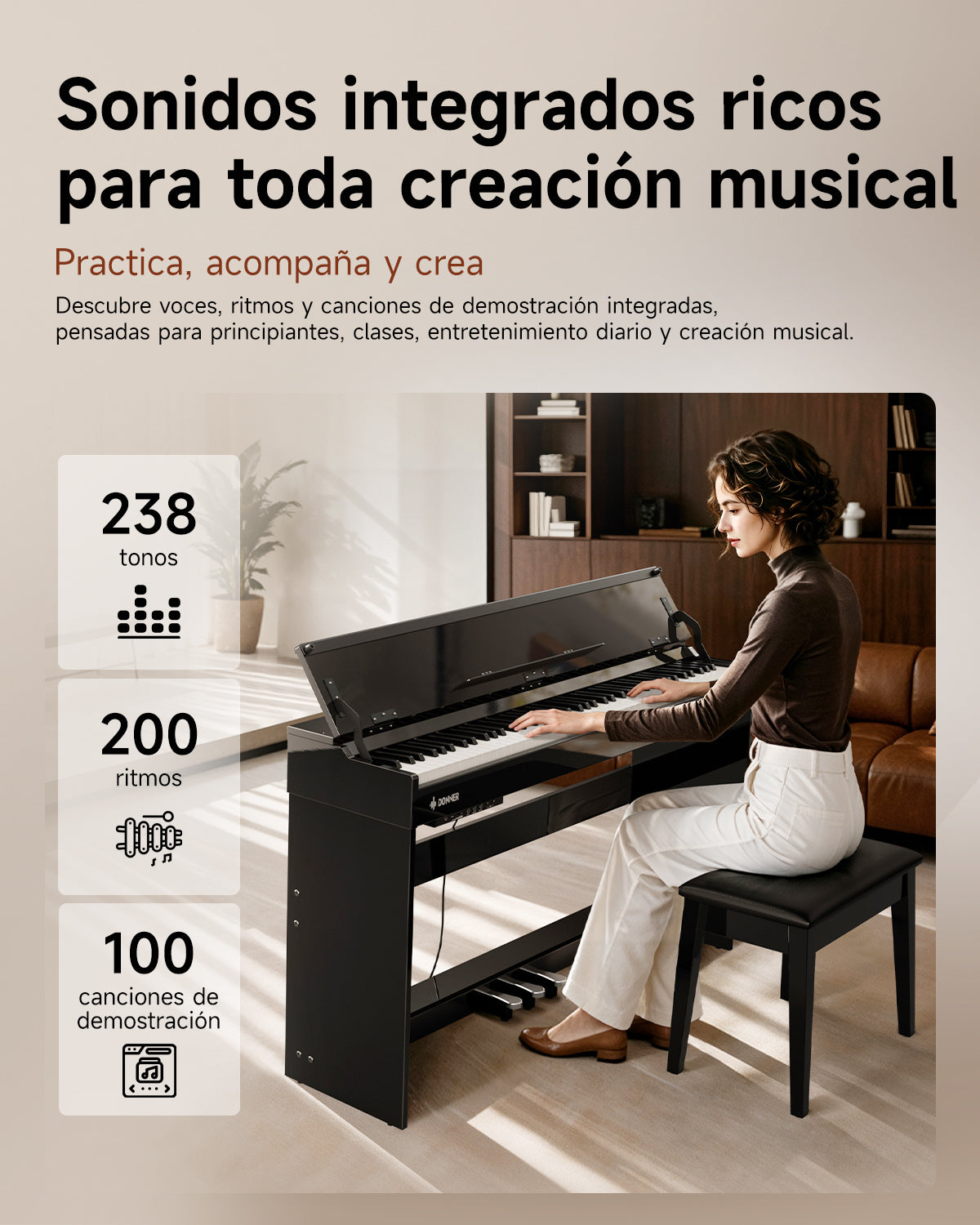 Donner DDP-75 Piano digital moderno con acabado de alto brillo