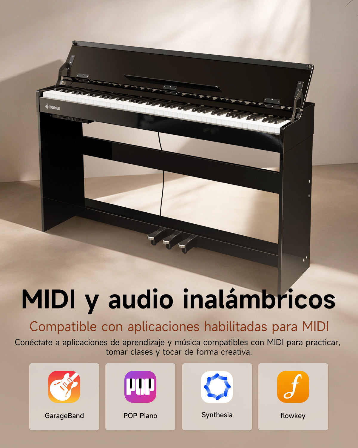 Donner DDP-75 Piano digital moderno con acabado de alto brillo