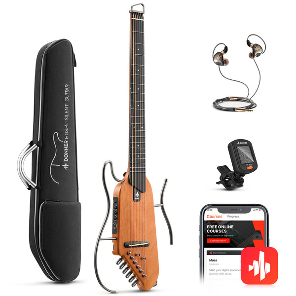 Donner HUSH-I Kit de guitarra acústica-eléctrica para viajar y practicar en silencio