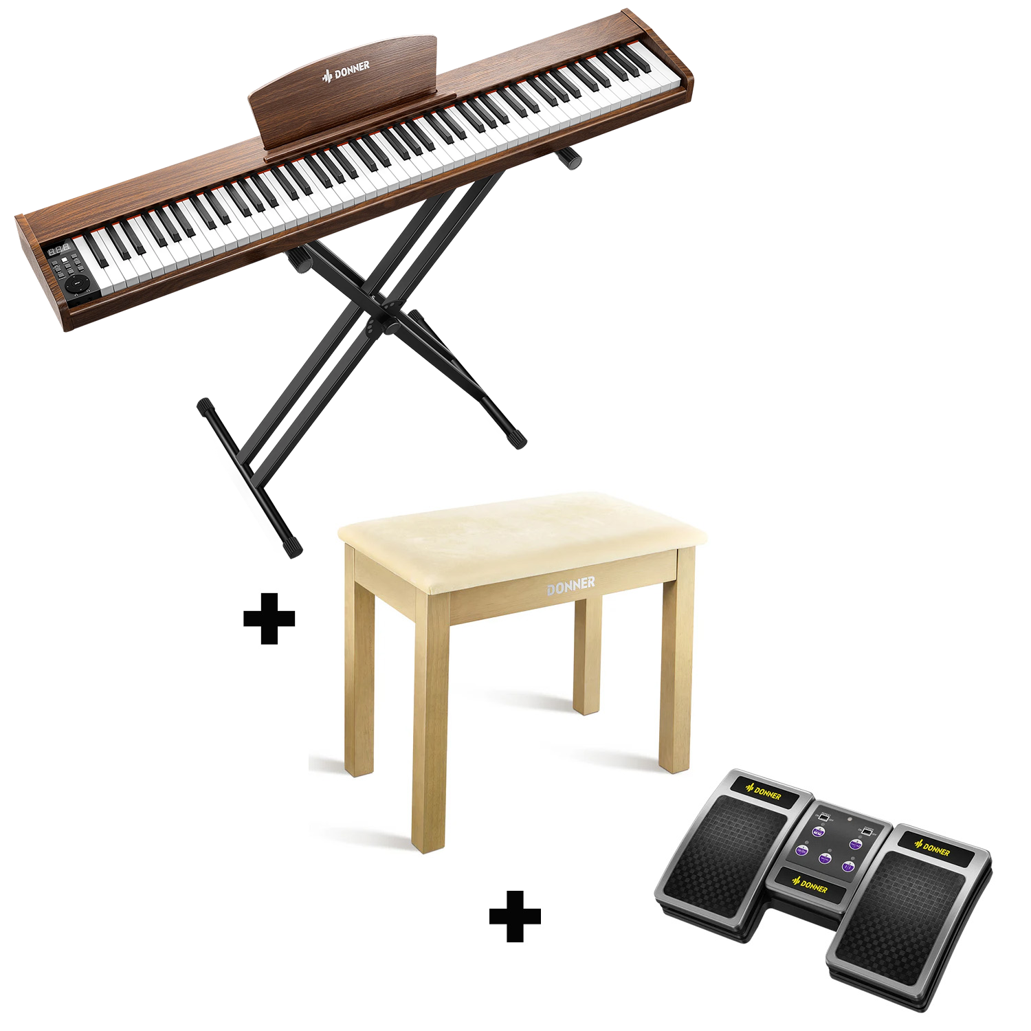 Donner DEP-1S Piano digital con teclado semi-pesado-marrón antiguo##
