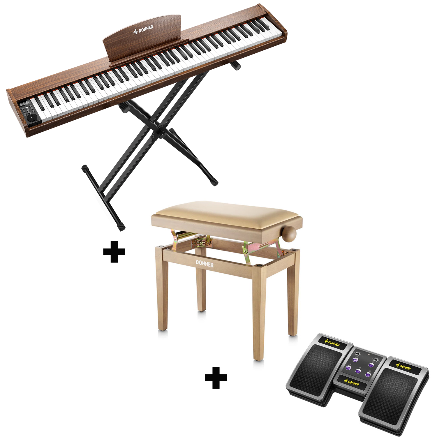 Donner DEP-1S Piano digital con teclado semi-pesado-marrón antiguo##
