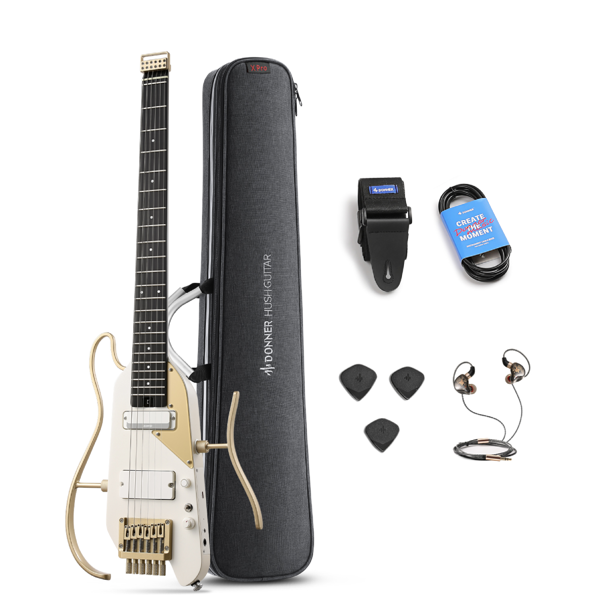 Donner HUSH™ X PRO Guitarra de viaje versátil-White-Luxe##