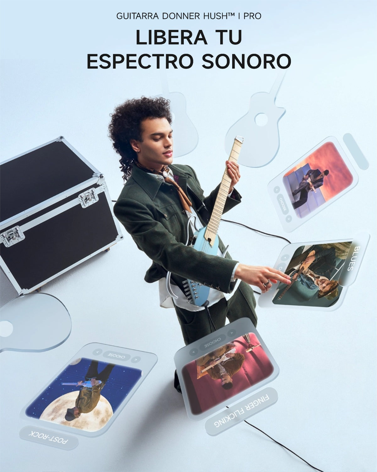 Donner HUSH™ I PRO Guitarra de viaje-Azul Hawái##