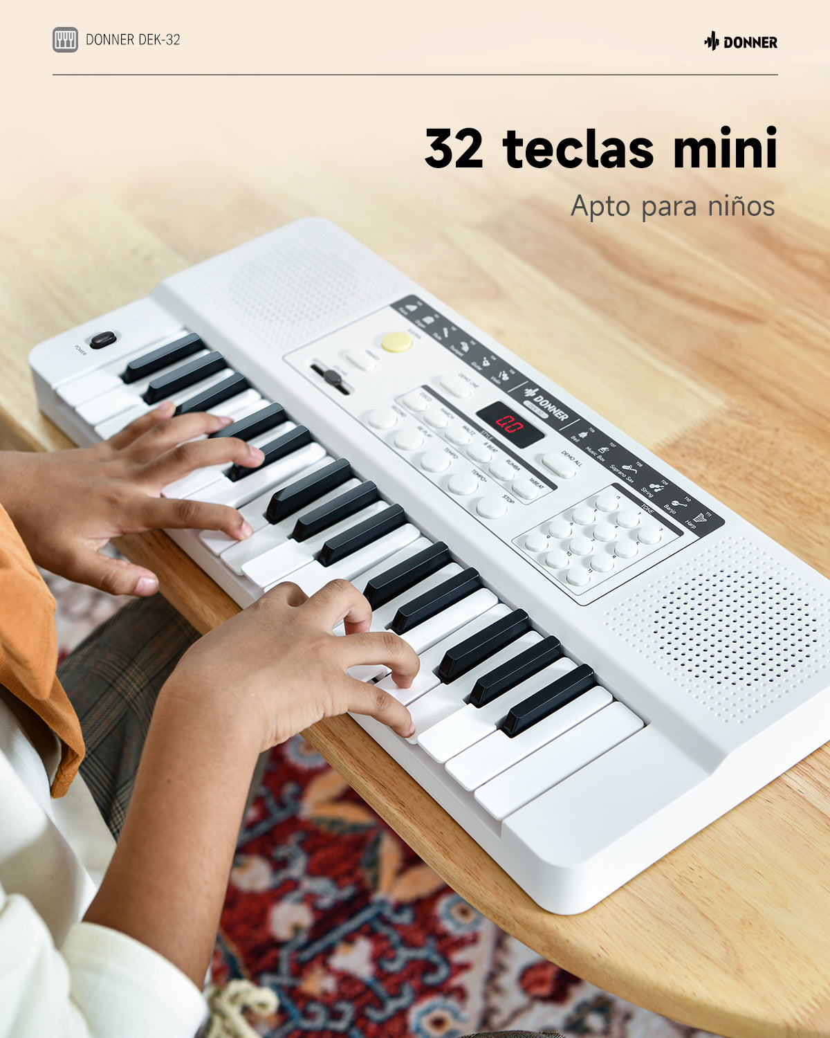 Donner DEK-32 Teclado electrónico de 32 teclas-Blanco##