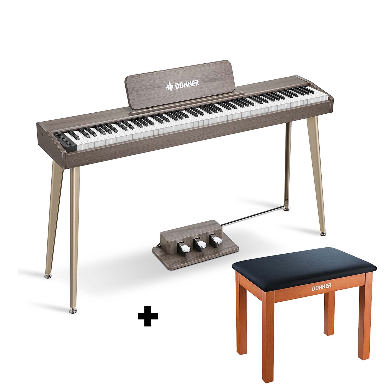 Donner DDP-60 Piano digital vertical de 88 teclas semipesadas con 3 pedales y acabado en madera-Gris clásico##