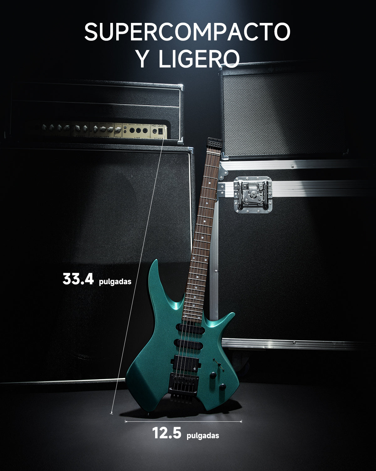 Donner HLX-500 Guitarra eléctrica sin pala-Verde Sherwood##