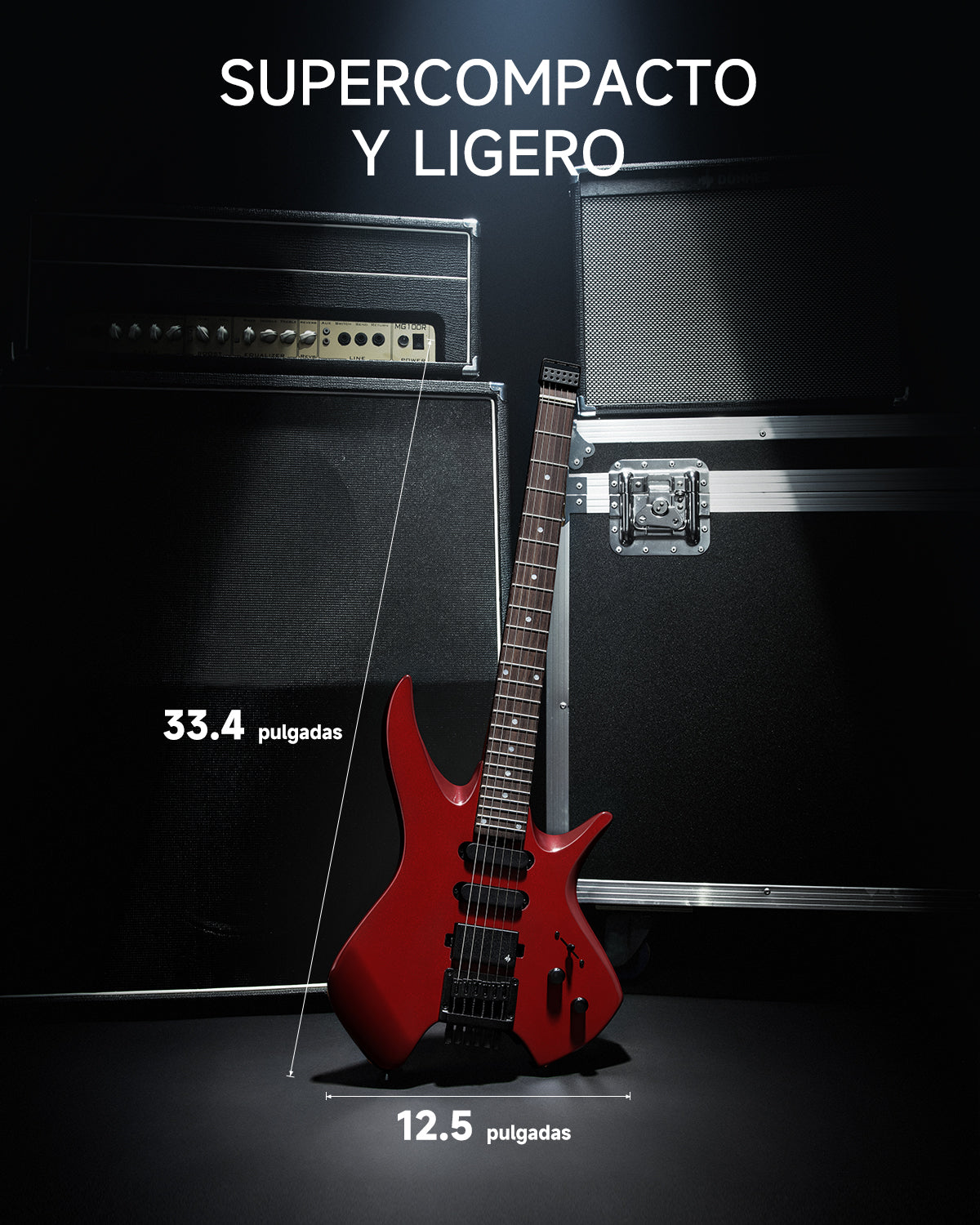 Donner HLX-500 Guitarra eléctrica sin pala-Rojo metálico##