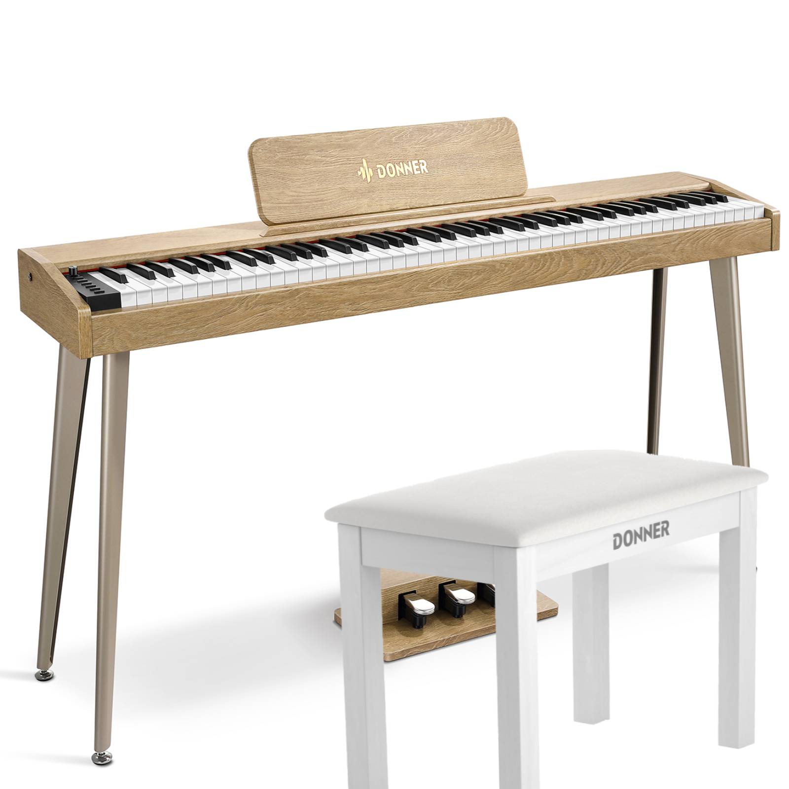 Donner DDP-60 Piano digital vertical de 88 teclas semipesadas con 3 pedales y acabado en madera-Natural##