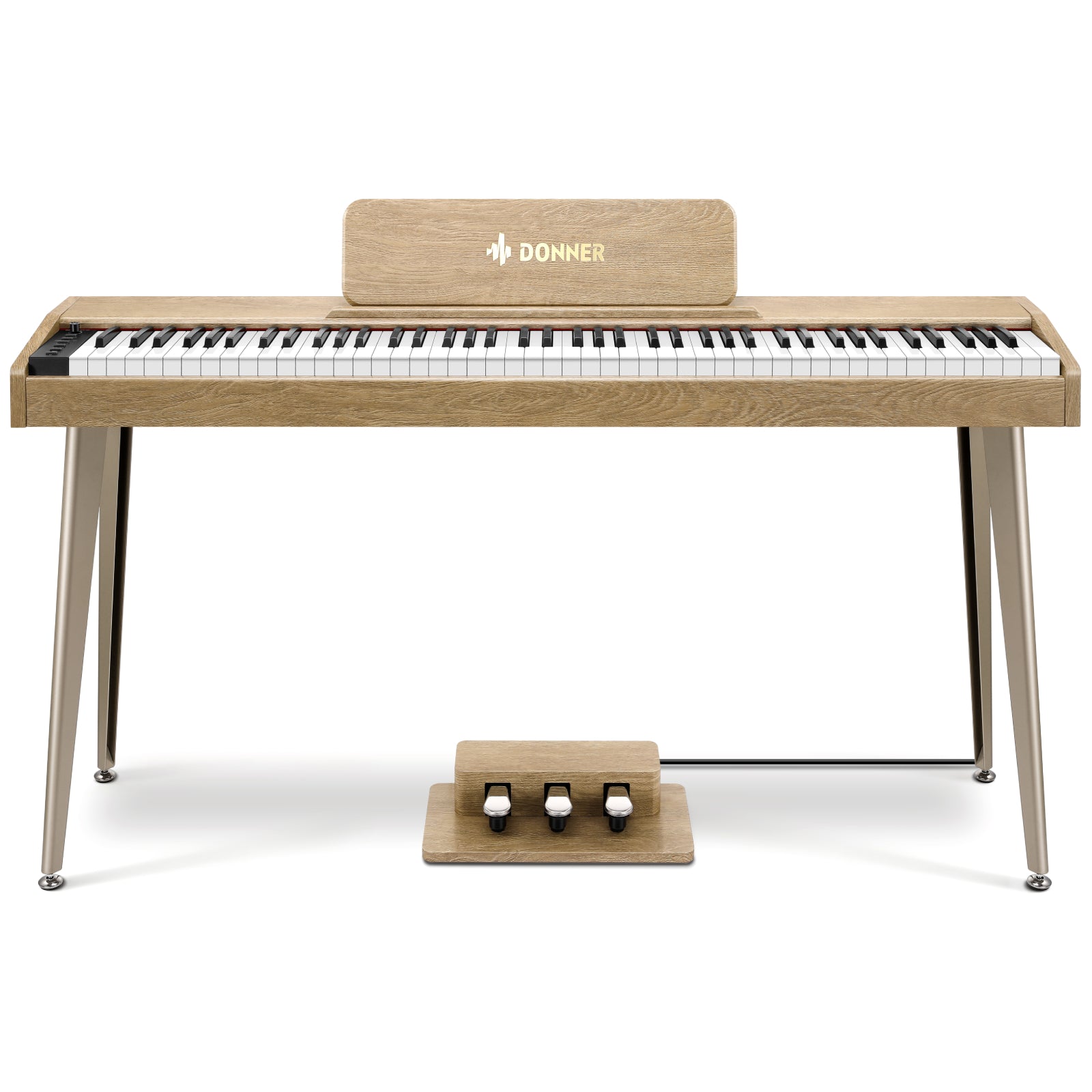 Donner DDP-60 Piano digital vertical de 88 teclas semipesadas con 3 pedales y acabado en madera-Natural##