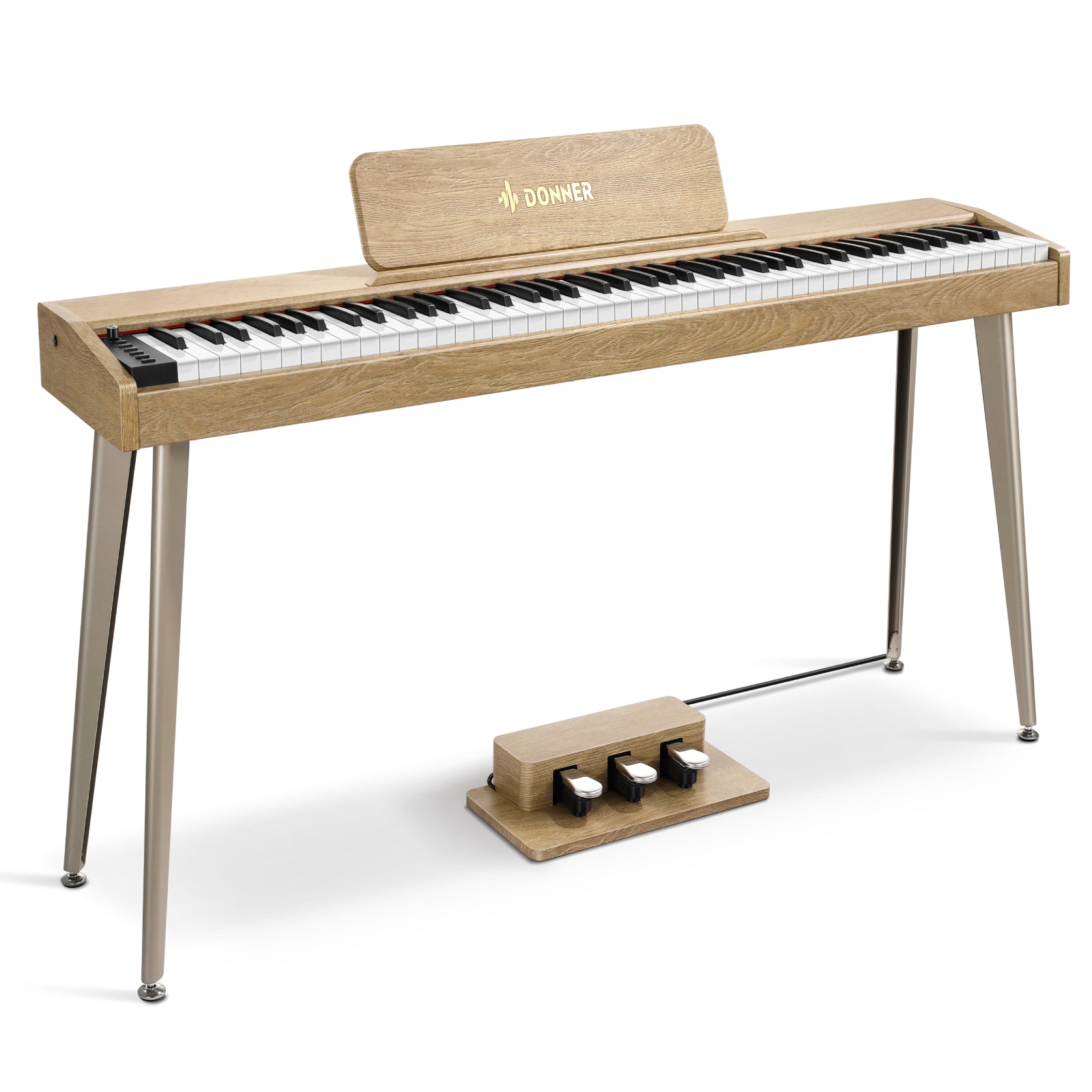 Donner DDP-60 Piano digital vertical de 88 teclas semipesadas con 3 pedales y acabado en madera-Natural##