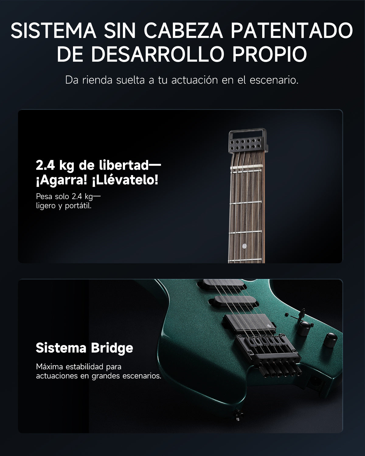 Donner HLX-500 Guitarra eléctrica sin pala-Verde Sherwood##