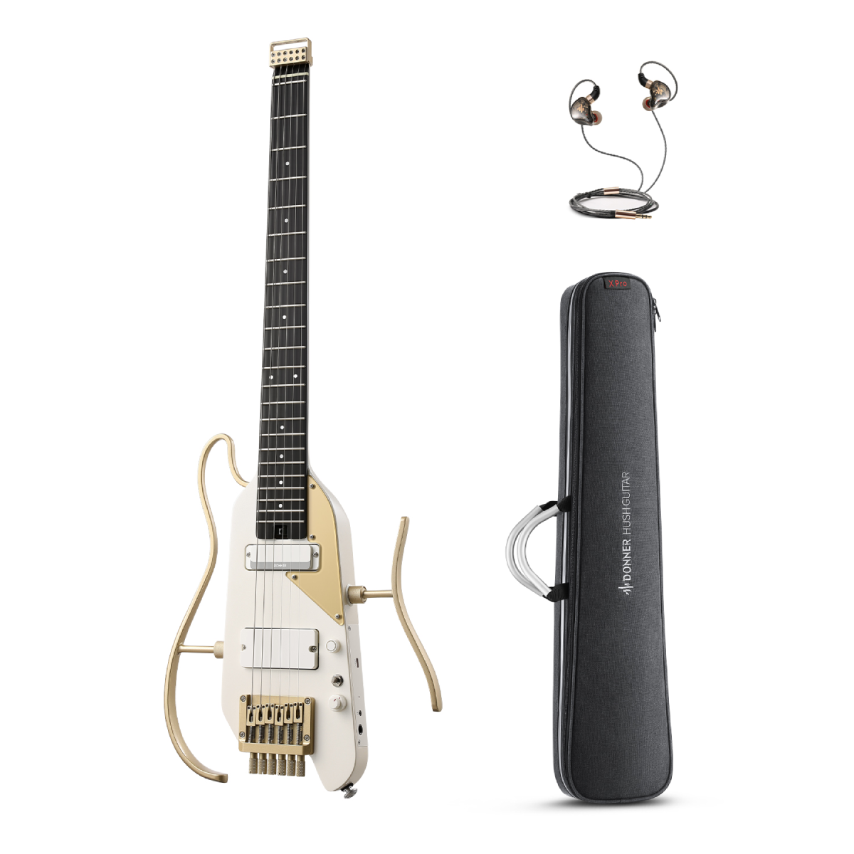 Donner HUSH™ X PRO Guitarra de viaje versátil-White-Luxe##