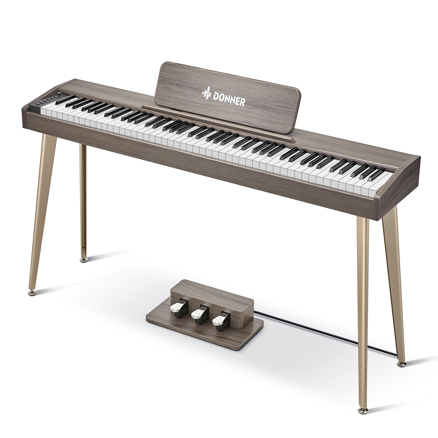 Donner DDP-60 Piano digital vertical de 88 teclas semipesadas con 3 pedales y acabado en madera-Gris clásico##