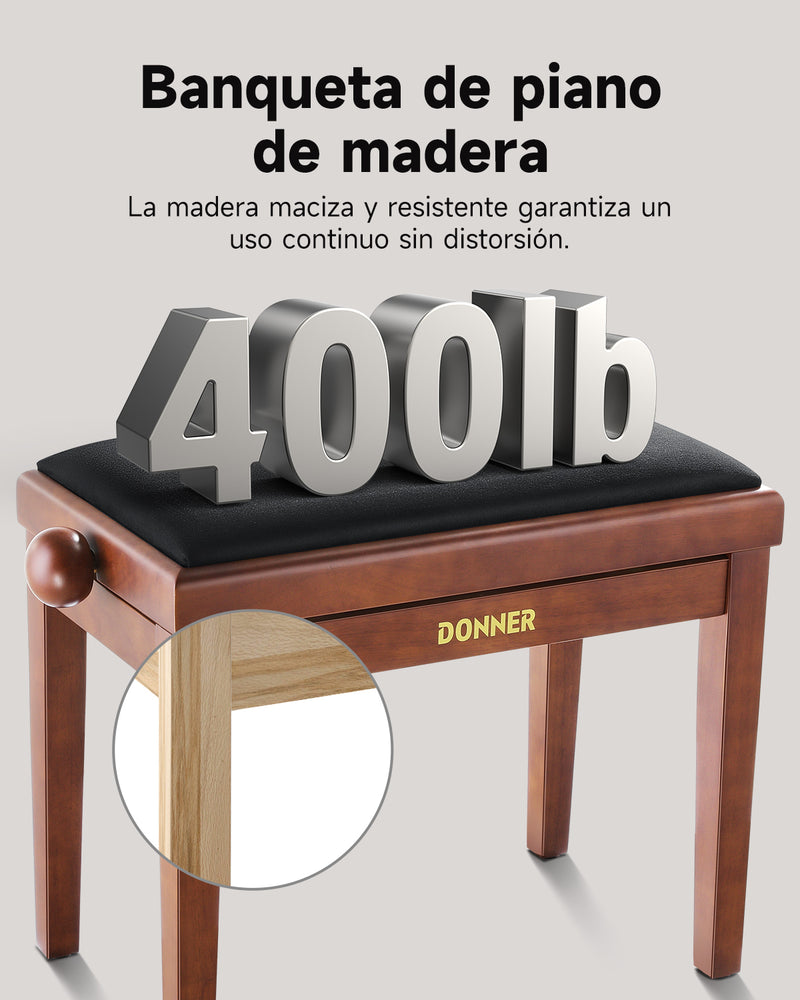 Donner Banco de piano de altura ajustable marrón mate