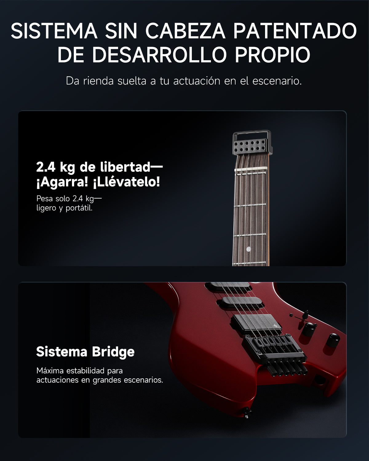 Donner HLX-500 Guitarra eléctrica sin pala-Rojo metálico##