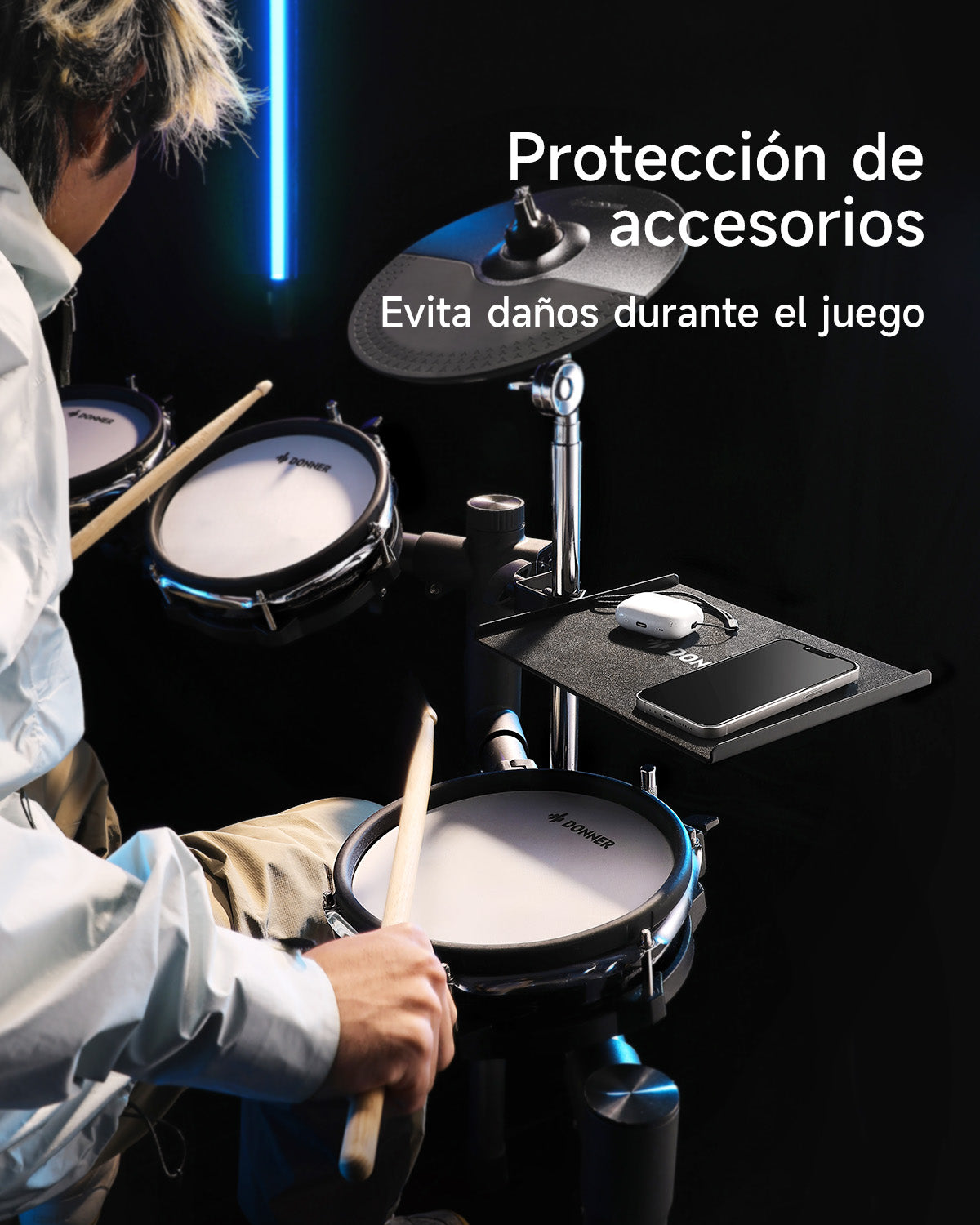 DONNER Bandeja Accesorio para Batería Electrónica - Soporte para Teléfonos y Tablets
